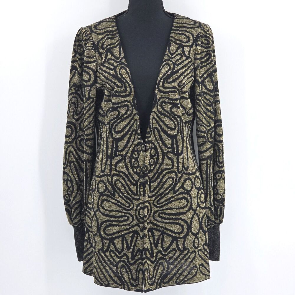 Ming Wang Cardigan Sweater Womens Small Black Gold Metallic Knit Quiet Luxury